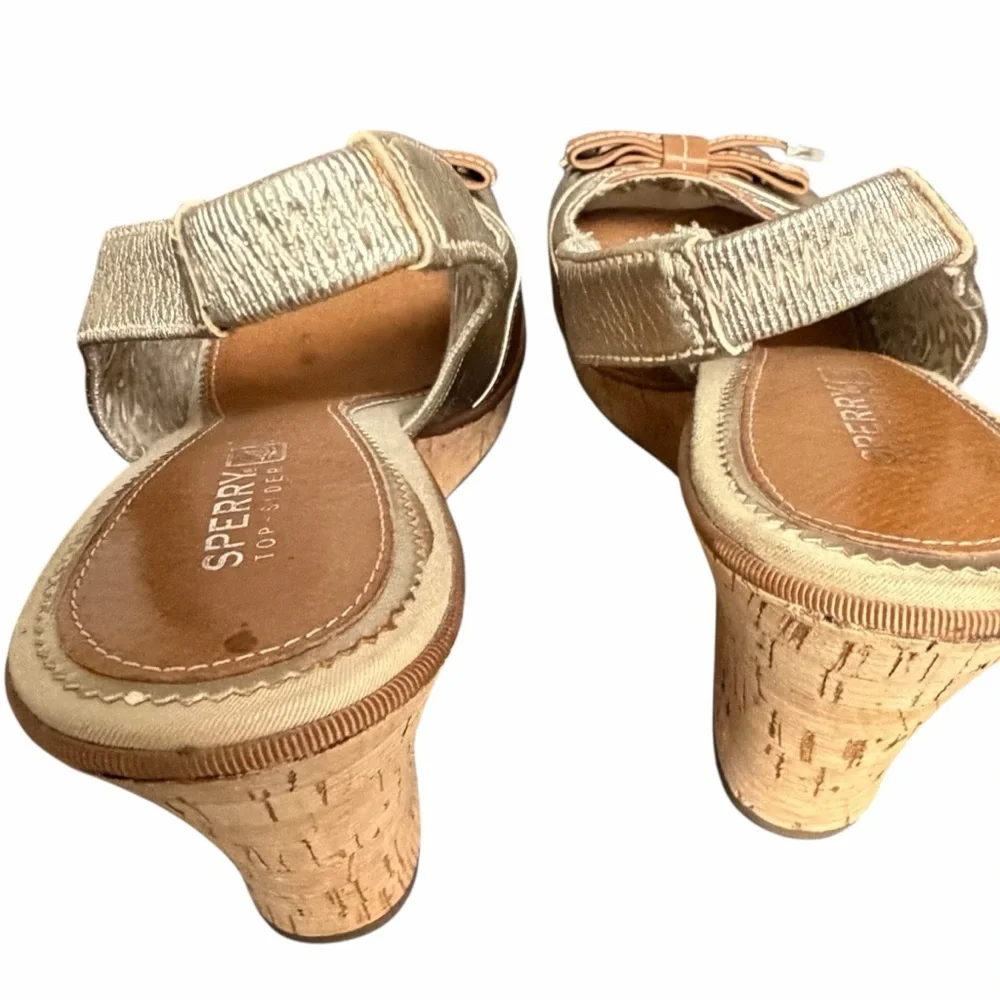 Sperry Metallic Gold Wedge Open Toe Slingbacks -‎ Size 8